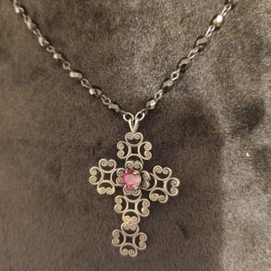Black cross necklace 16 in